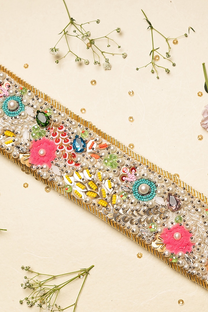Multi-Colored Velvet Embroidered Belt by Ara Studio at Pernia's Pop Up Shop