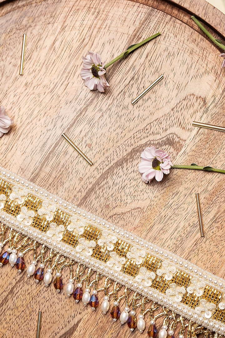 Gold Raw Silk Embellished Belt by Ara Studio