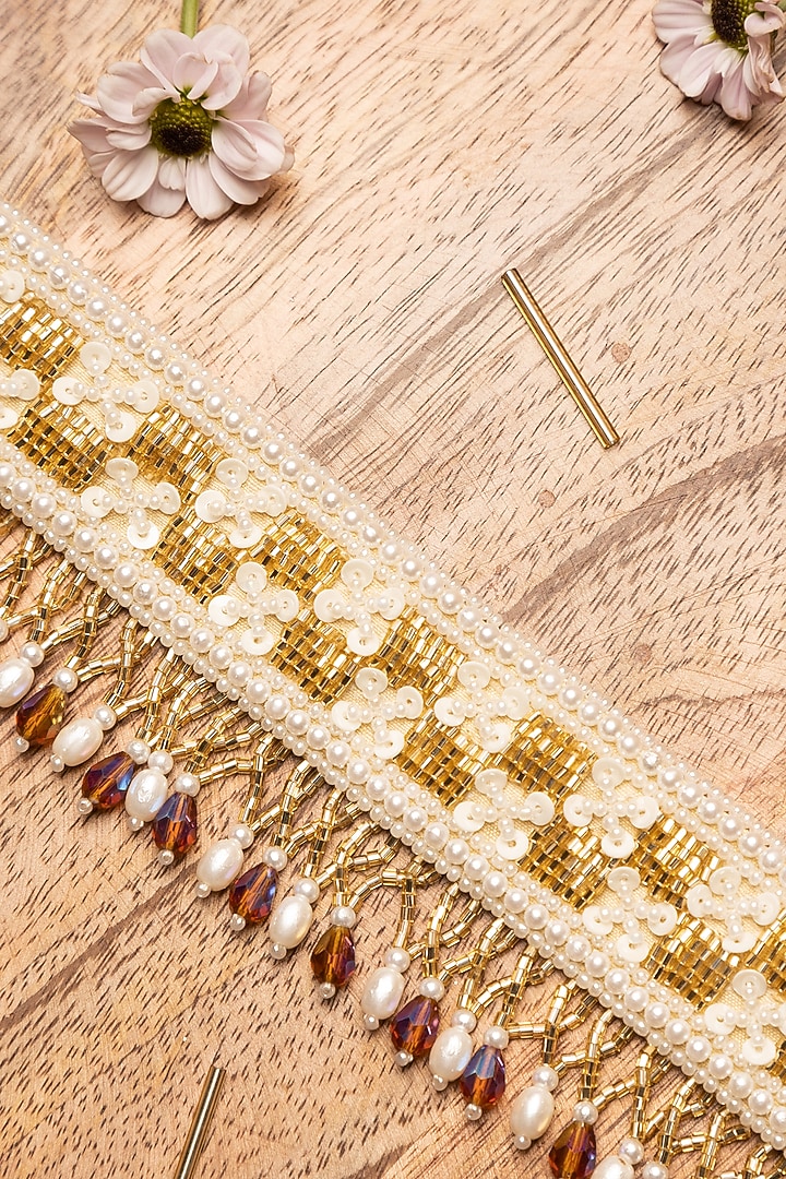 Gold Raw Silk Embellished Belt by Ara Studio at Pernia's Pop Up Shop