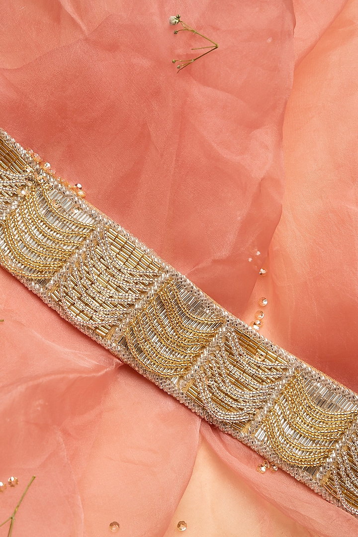 Gold Raw Silk Embellished Belt by Ara Studio