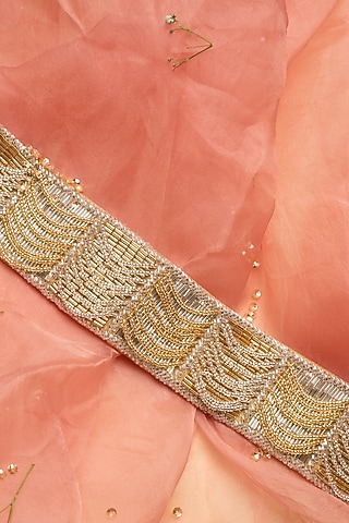 Gold Raw Silk Embellished Belt by Ara Studio