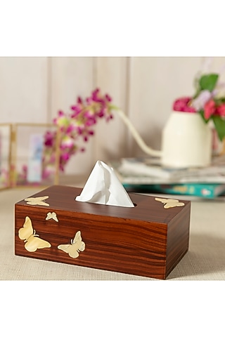 Maroon Engineered Wood Tissue Box by Aarav Designs