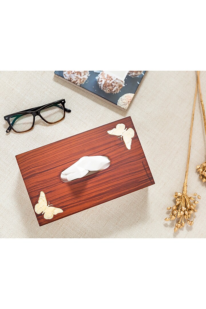 Maroon Engineered Wood Tissue Box by Aarav Designs at Pernia's Pop Up Shop