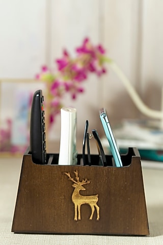 Brown Engineered Wood Remote Holder by Aarav Designs