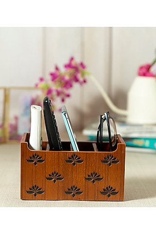 Brown Engineered Wood Remote Holder by Aarav Designs