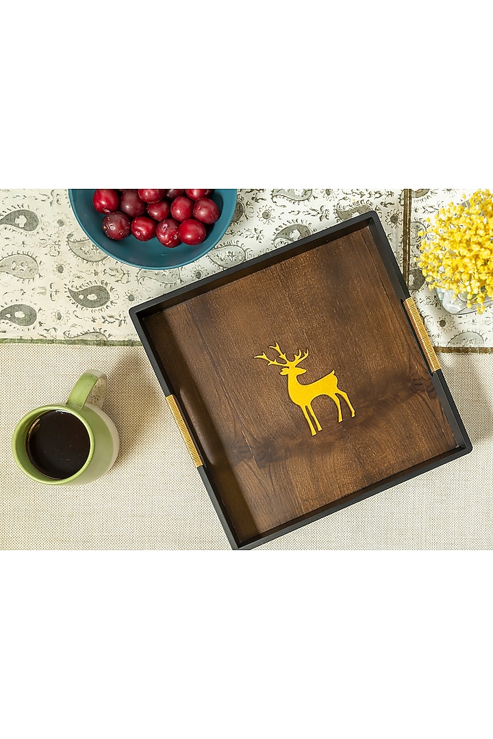 Black & Brown Engineered Wood Tray by Aarav Designs at Pernia's Pop Up Shop