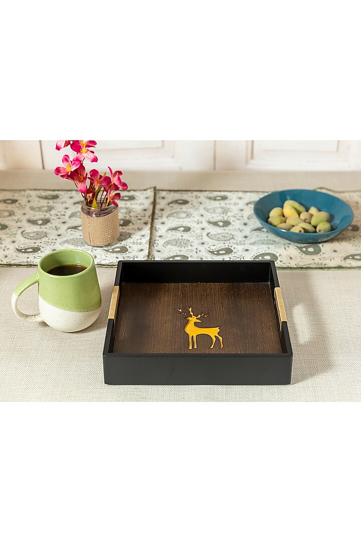 Black & Brown Engineered Wood Tray by Aarav Designs at Pernia's Pop Up Shop
