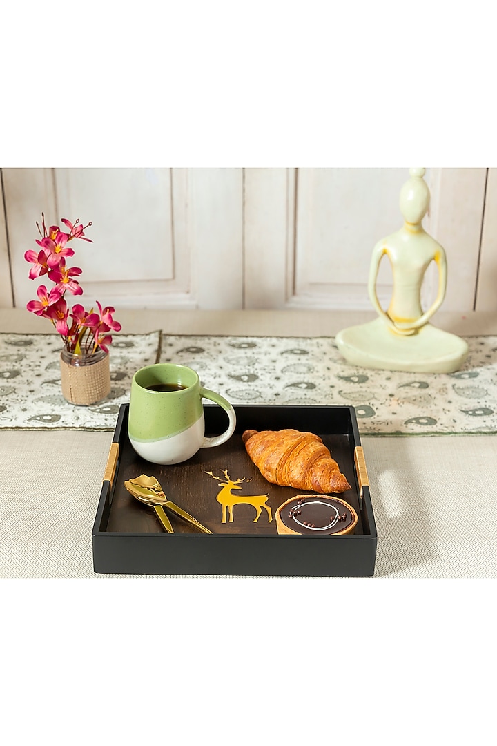 Black & Brown Engineered Wood Tray by Aarav Designs at Pernia's Pop Up Shop