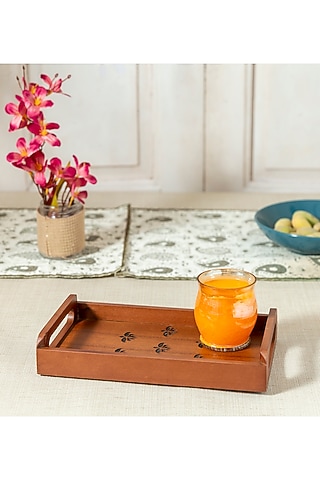 Brown Engineered Wood Tray by Aarav Designs