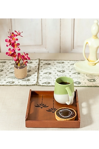 Brown Engineered Wood Tray by Aarav Designs
