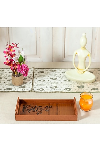 Brown Engineered Woods Tray by Aarav Designs