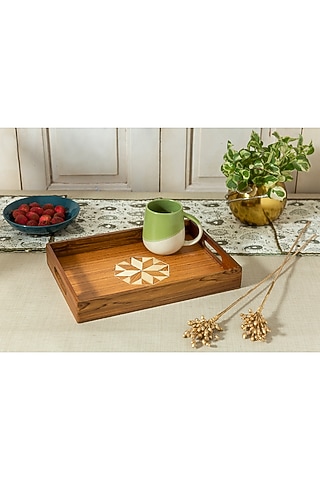 Brown Sheesham Wood Tray by Aarav Designs