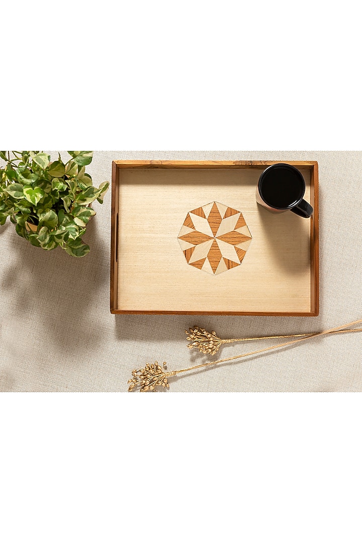 Brown & White Sheesham Wood Tray by Aarav Designs at Pernia's Pop Up Shop