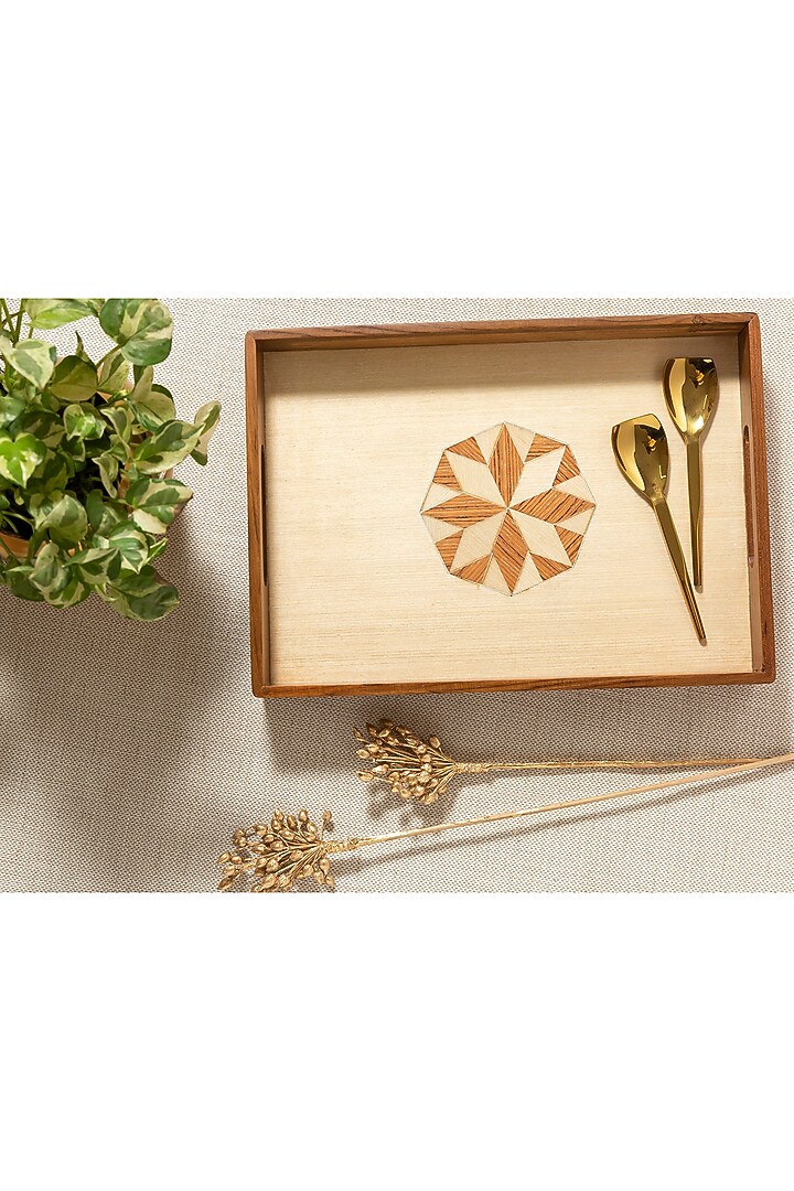 Brown & White Sheesham Wood Tray by Aarav Designs at Pernia's Pop Up Shop