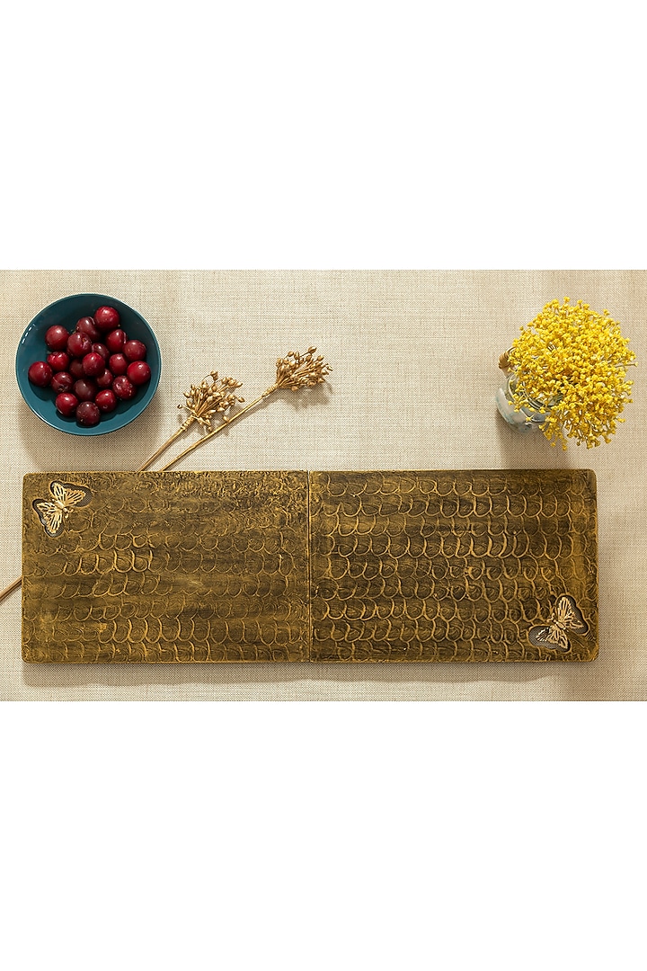Brown Gold Engineer Wood Table Runner by Aarav Designs at Pernia's Pop Up Shop