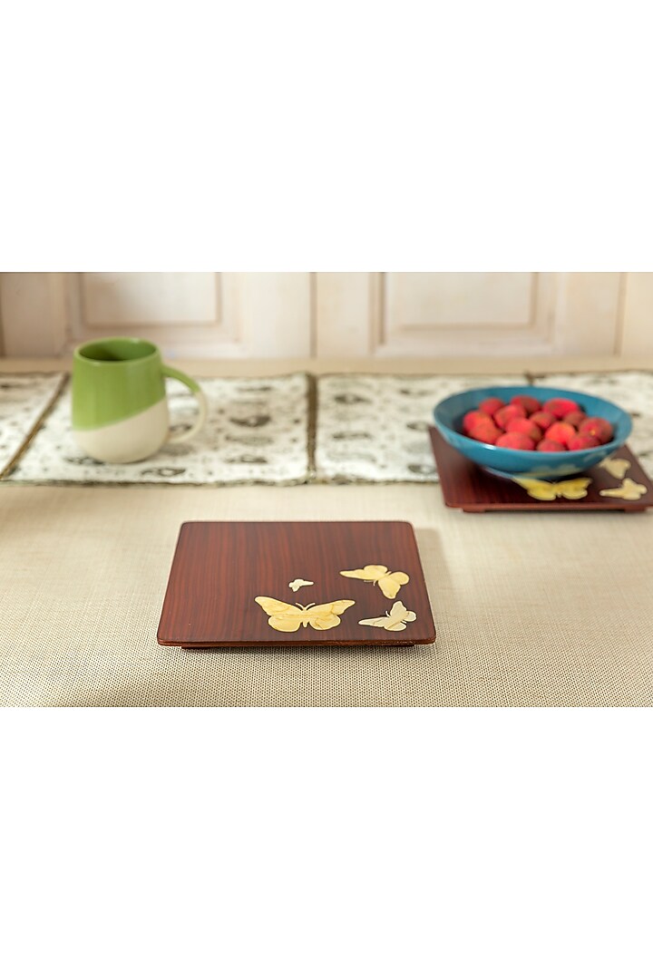Maroon Engineer Wood Trivets by Aarav Designs at Pernia's Pop Up Shop