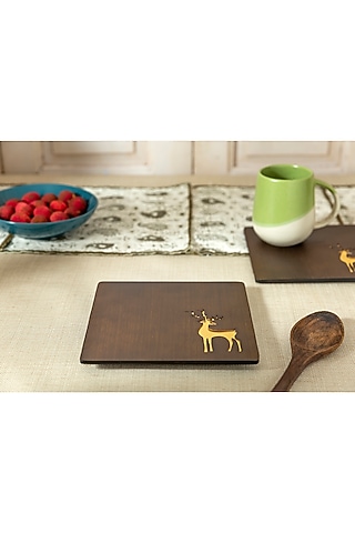 Brown Engineer Wood Trivets by Aarav Designs
