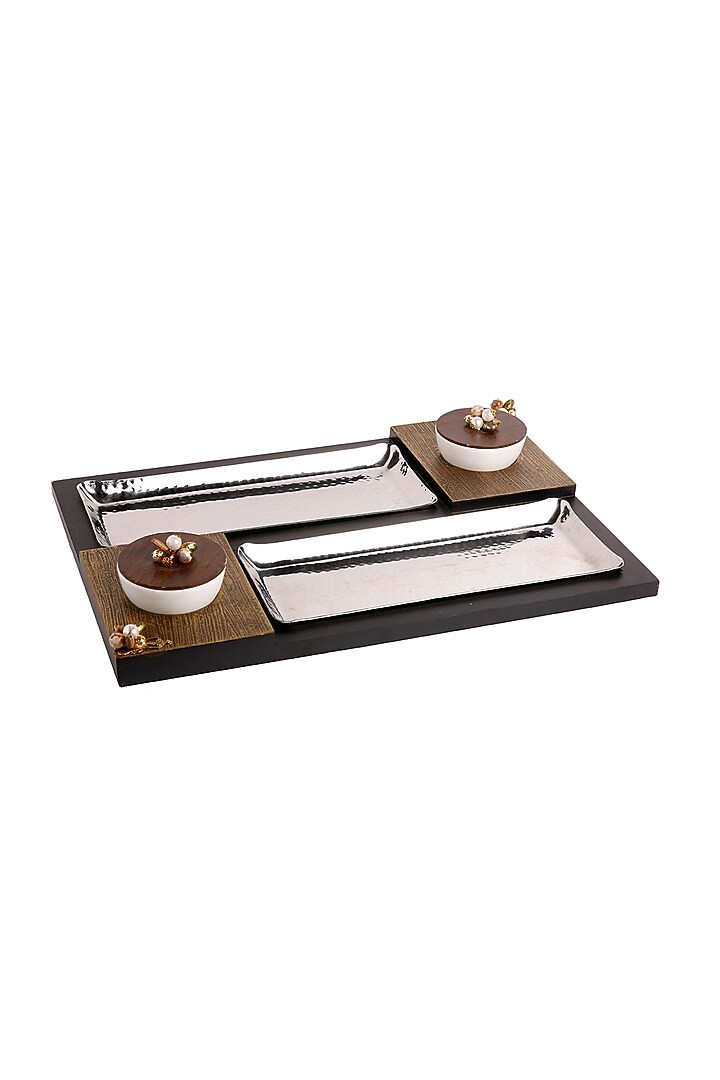 Black & Brown Wooden Platter Set by Aarav Designs at Pernia's Pop Up Shop