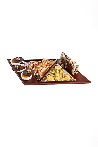 Brown Wooden Platter Set by Aarav Designs