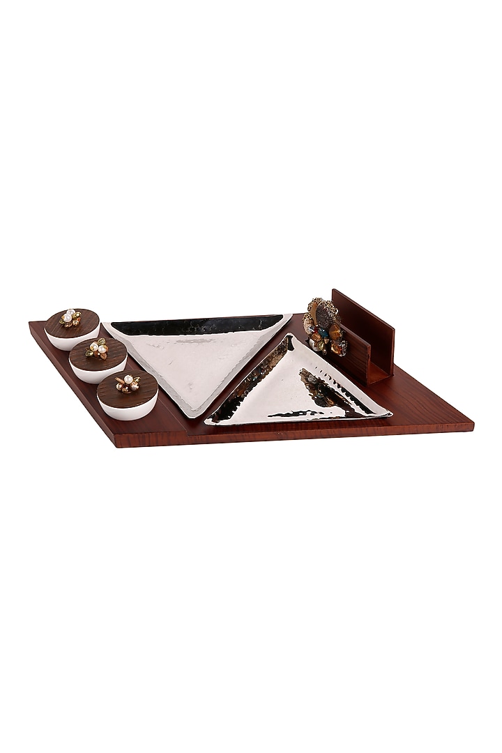 Brown Wooden Platter Set by Aarav Designs at Pernia's Pop Up Shop