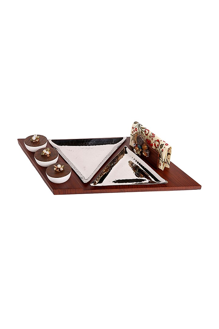 Brown Wooden Platter Set by Aarav Designs at Pernia's Pop Up Shop