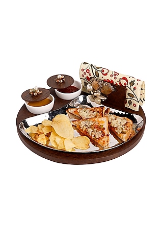 Brown Wooden Platter Set by Aarav Designs