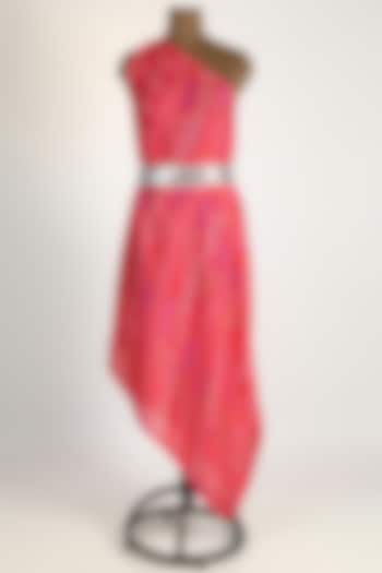 Pink Draped Dress With Belt by Arab Crab