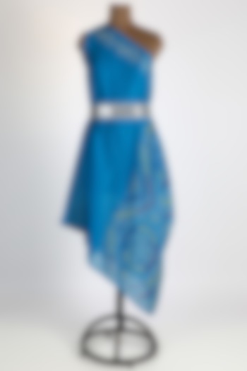 Blue Draped Dress With Belt by Arab Crab