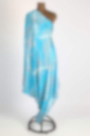 Blue Printed Draped Dress by Arab Crab