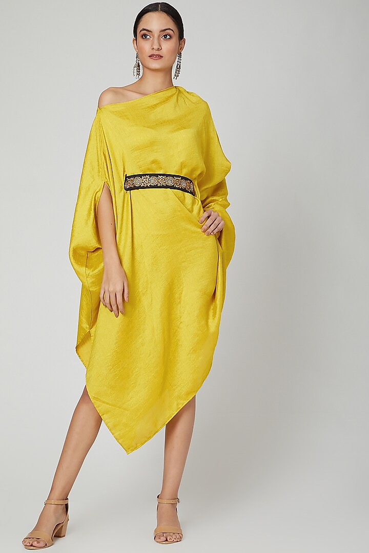 Yellow One Shoulder Belted Dress by Arab Crab