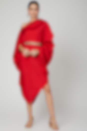 Red One Shoulder Belted Dress by Arab Crab