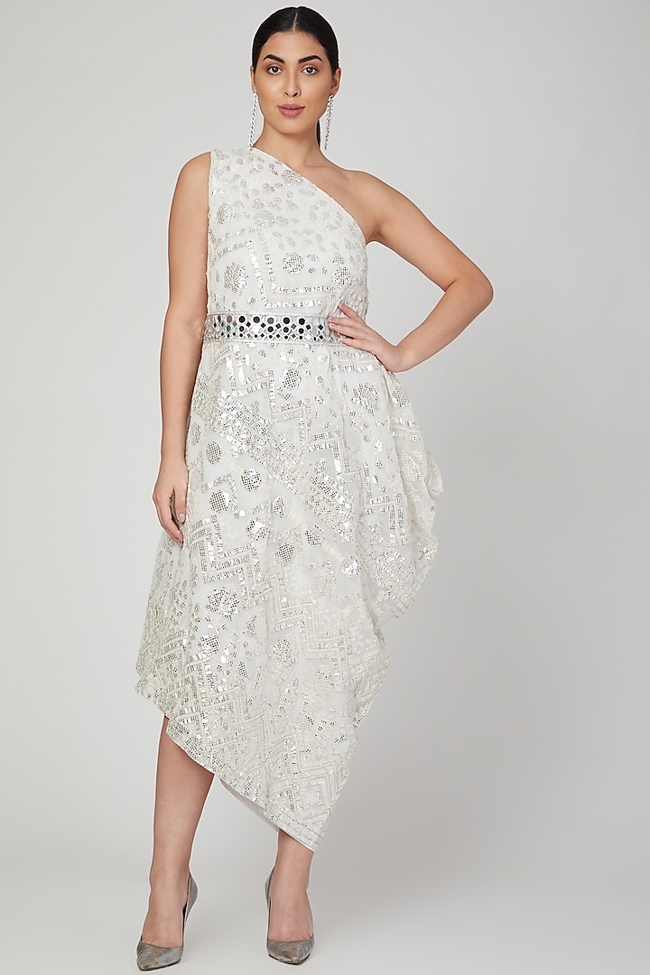 White Embroidered Dress With Belt by Arab Crab