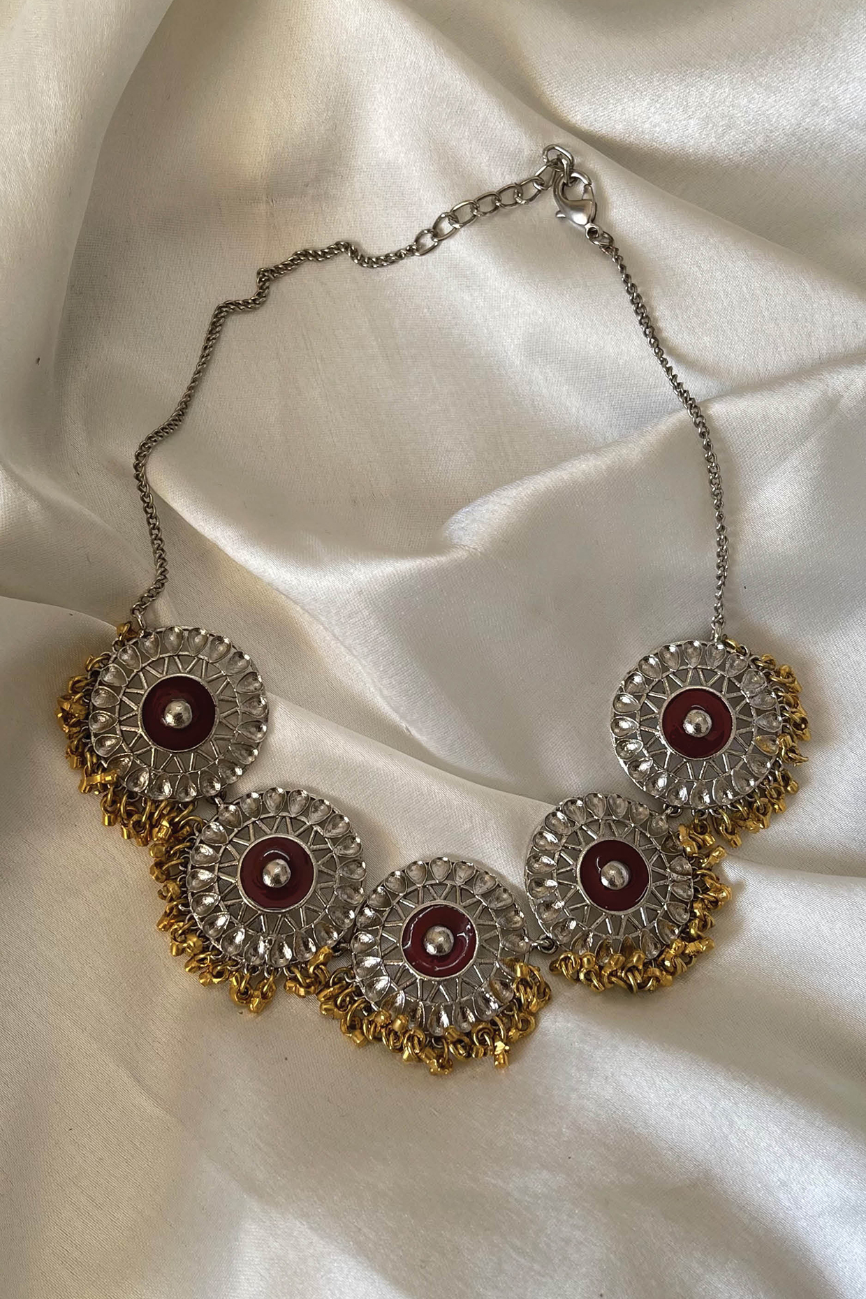 Two Tone Finish Red Stone Choker Necklace by Aaree Accessories