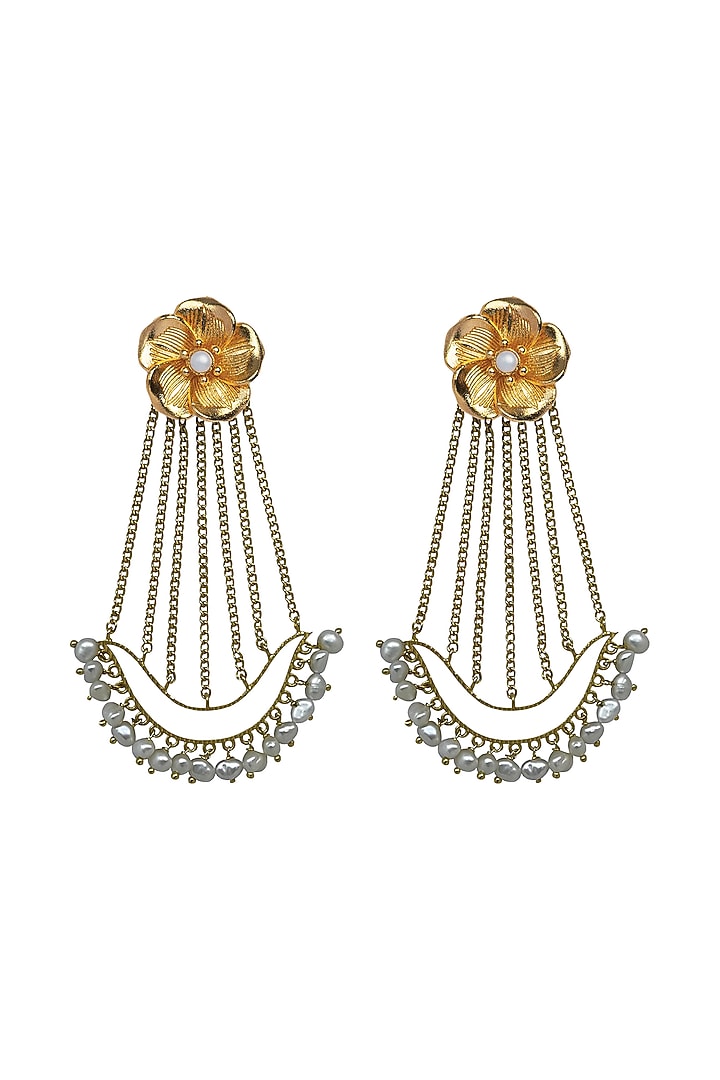 Gold Finish Handcrafted Pearl Chandbali Earrings by Aaree Accessories at Pernia's Pop Up Shop