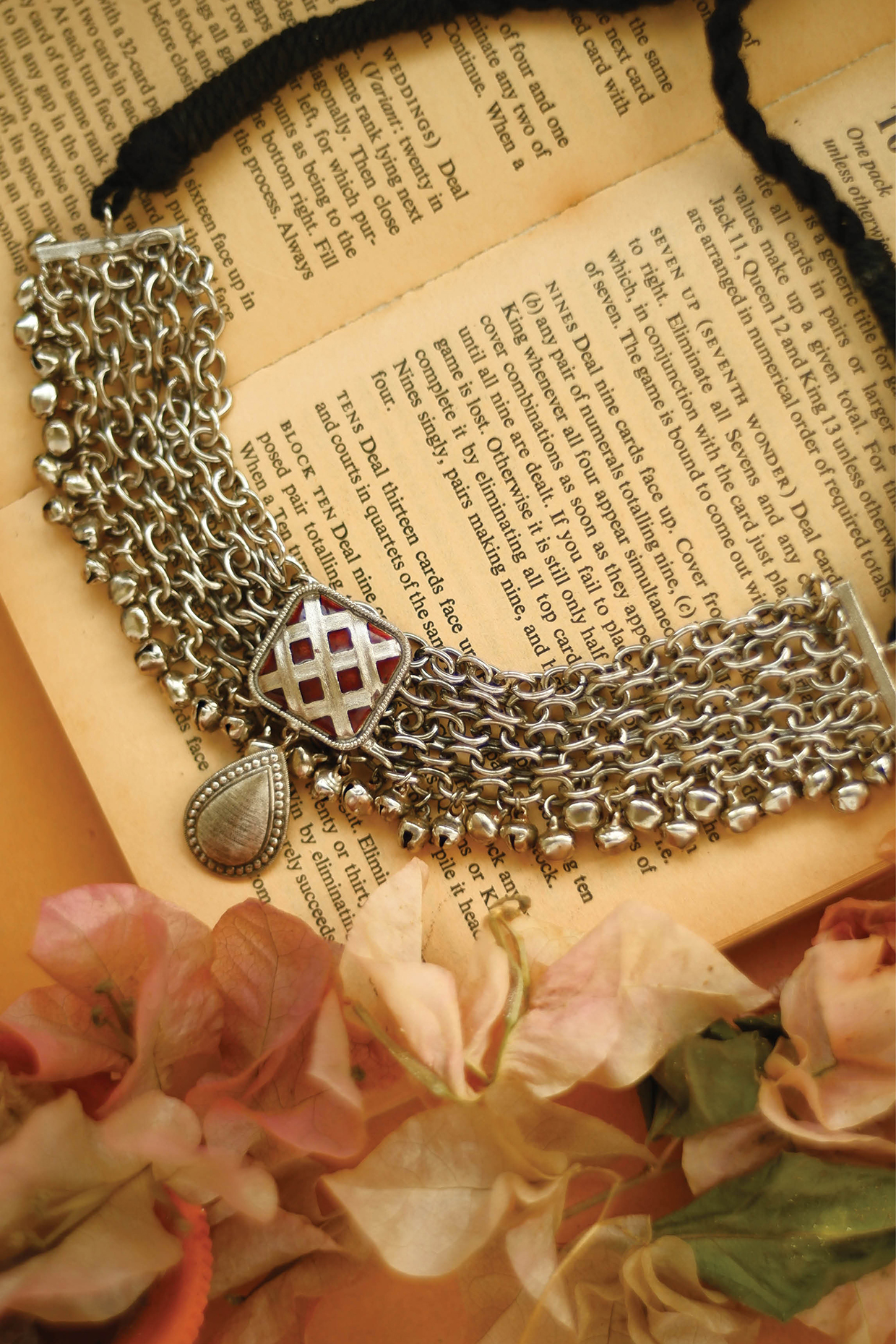 Silver Motifs & Red Stone Enamelled Choker Necklace by Aaree Accessories