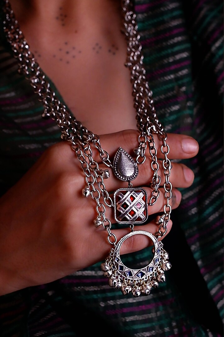 Two-Tone Finish Enamelled Long Necklace by Aaree Accessories at Pernia's Pop Up Shop
