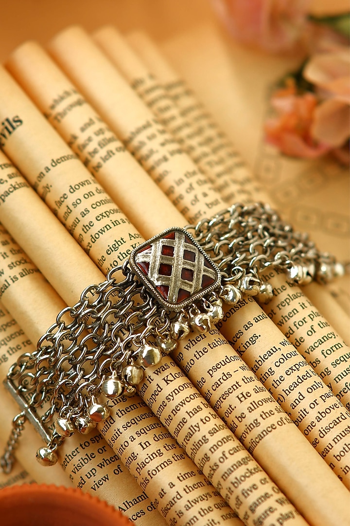 Silver Red Stone Enamelled Bracelet by Aaree Accessories