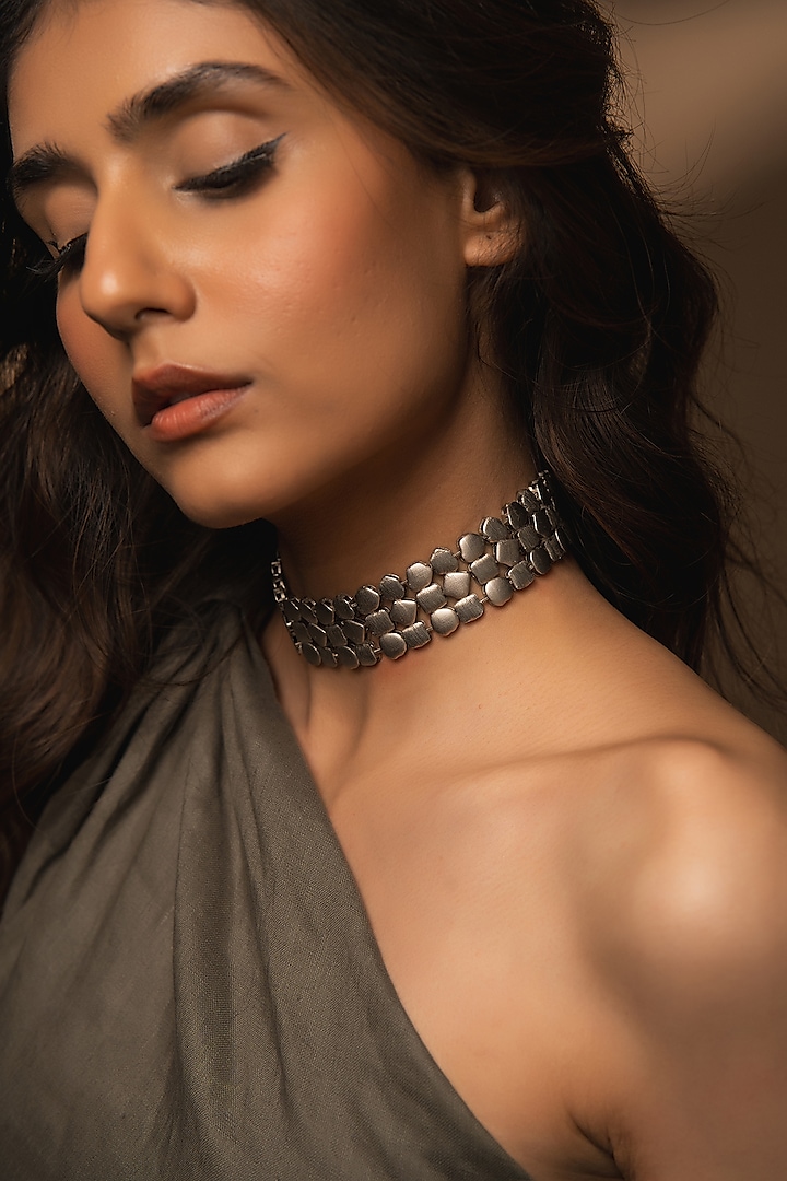 Silver Finish Tara Handcrafted Choker Necklace by Aaree Accessories