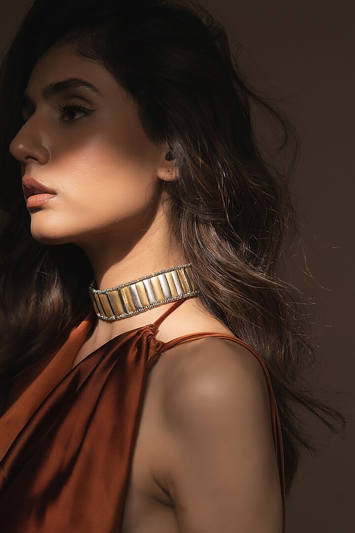 Two-Tone Plated Sitara Handcrafted Choker Necklace by Aaree Accessories at Pernia's Pop Up Shop