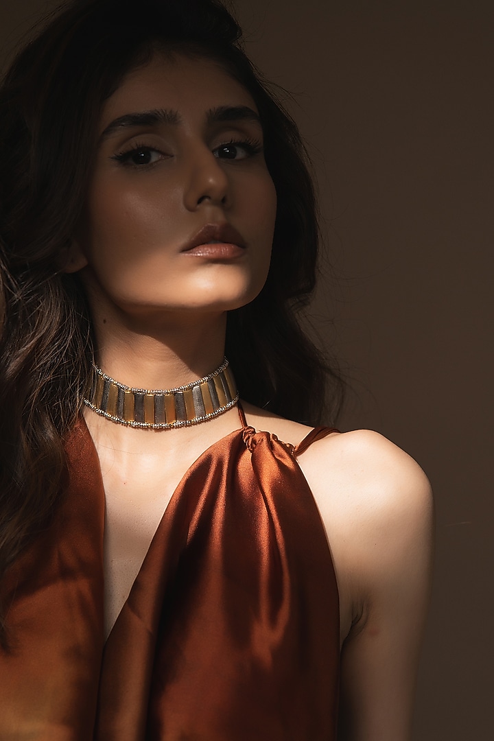 Two-Tone Plated Sitara Handcrafted Choker Necklace by Aaree Accessories at Pernia's Pop Up Shop