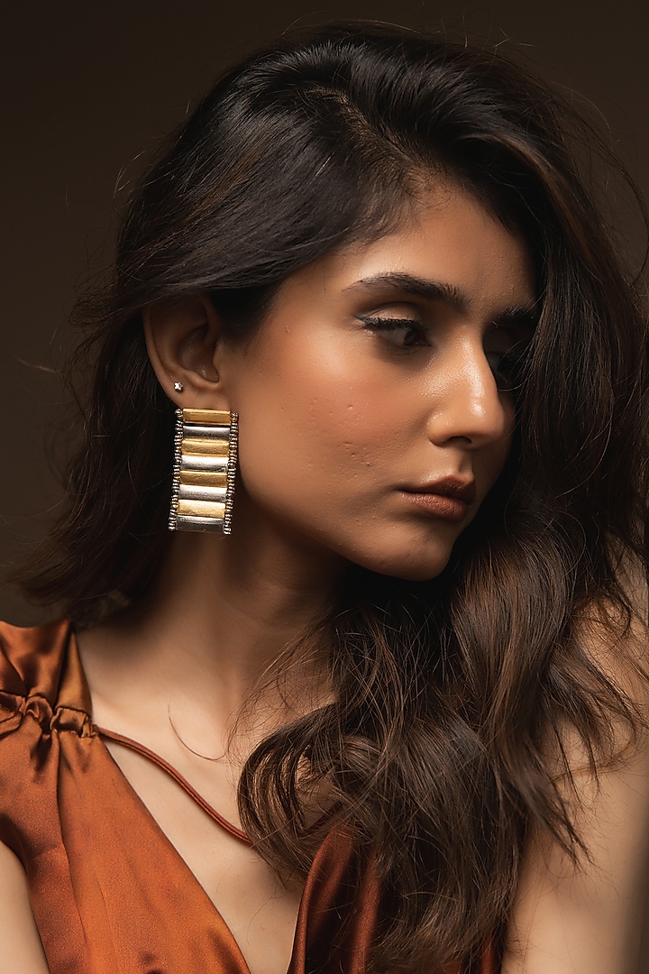 Two-Tone Finish Handcrafted Dangler Earrings by Aaree Accessories at Pernia's Pop Up Shop