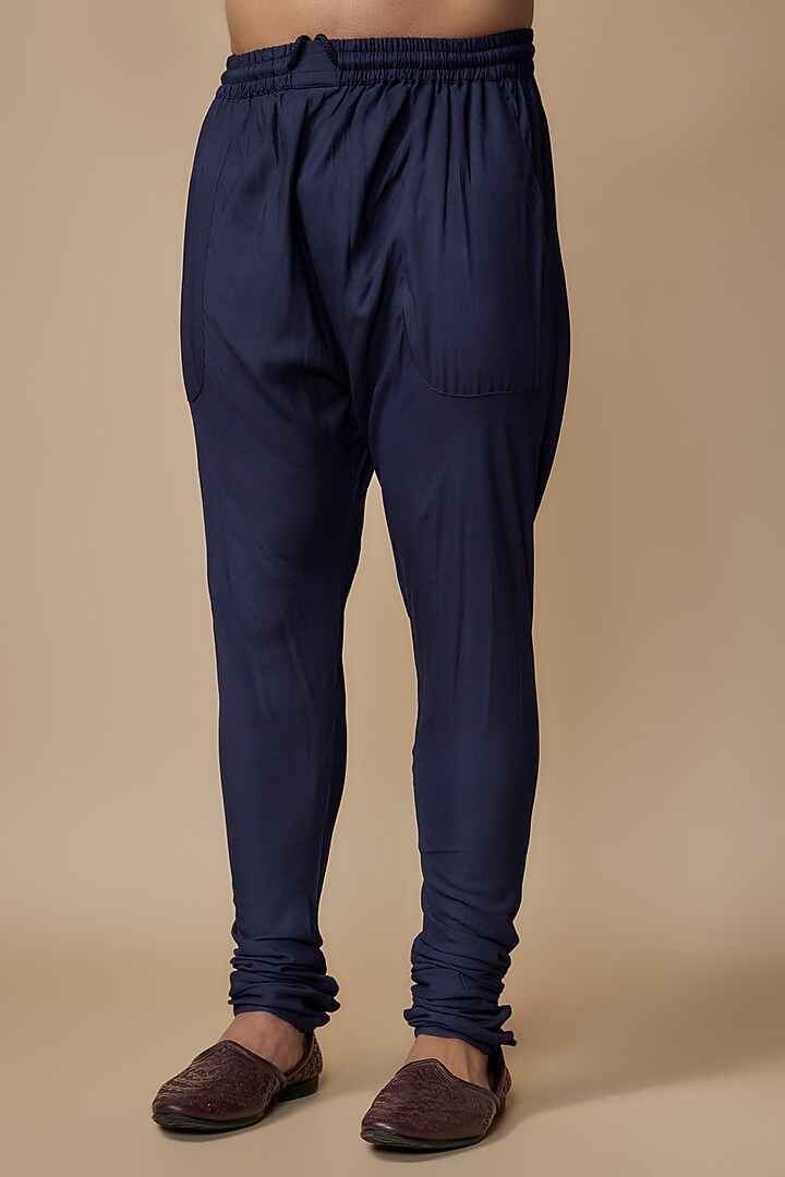 Blue Chanderi Silk Thread Embroidered Bundi Jacket Set by ARJAN DUGAL at Pernia's Pop Up Shop