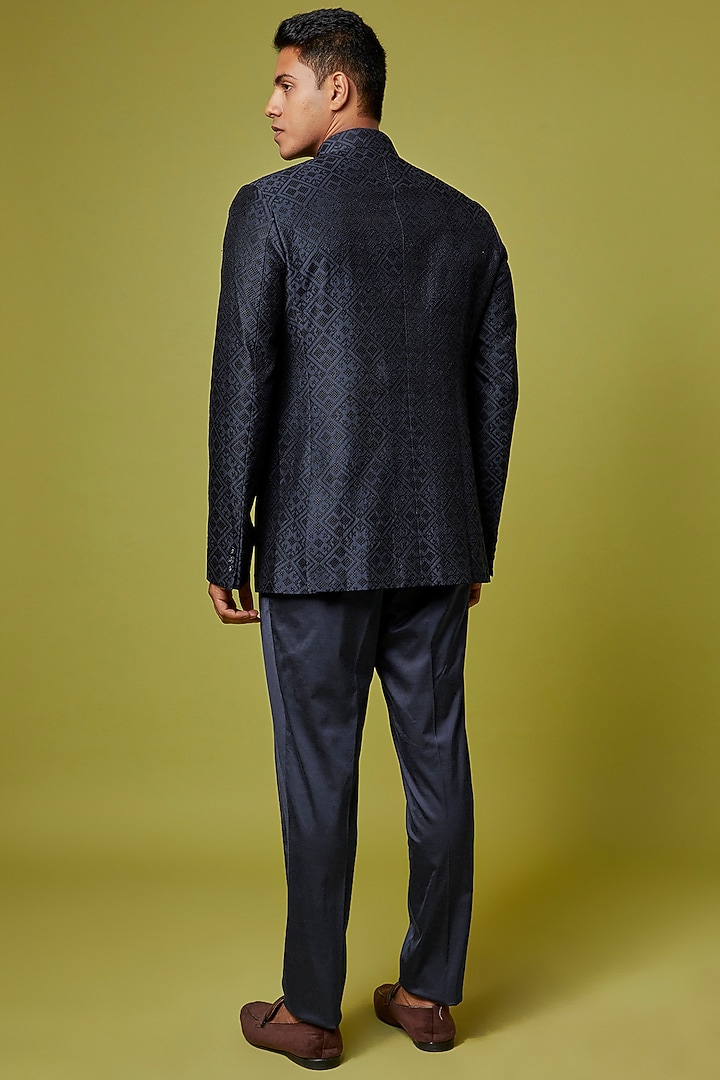 Black Cotton Silk Embroidered Wedding Bandhgala Set by ARJAN DUGAL at Pernia's Pop Up Shop