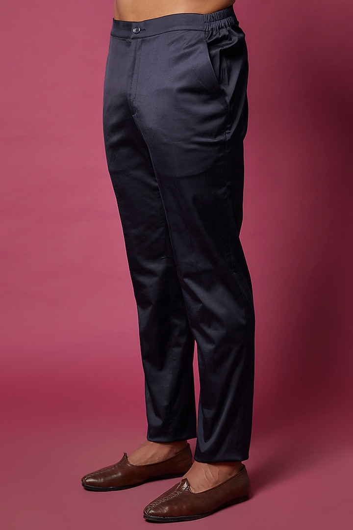 Navy Blue Handwoven Jamdani & Silk Viscose Kurta Set by ARJAN DUGAL at Pernia's Pop Up Shop