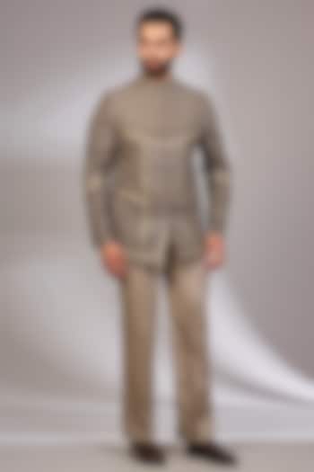 Copper Bronze Organza & Habutai Silk Groom Bandhgala Set by ARJAN DUGAL at Pernia's Pop Up Shop