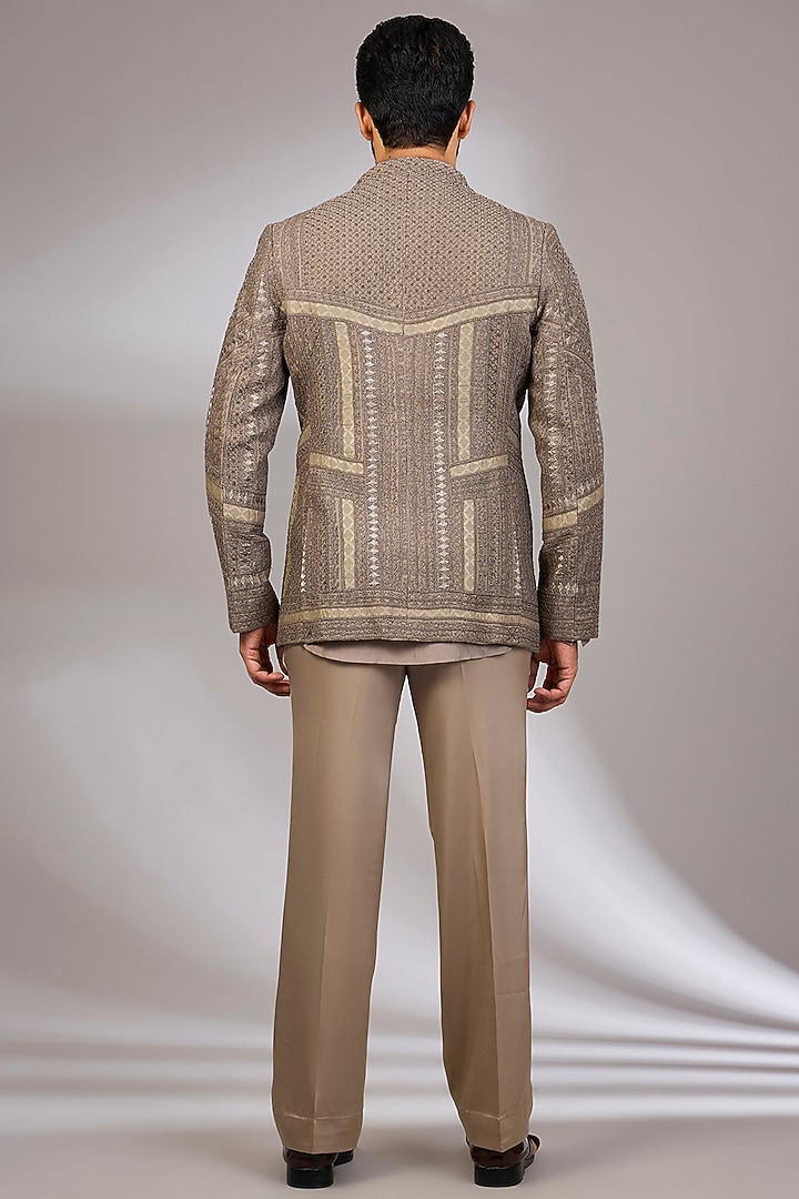 Copper Bronze Organza & Habutai Silk Groom Bandhgala Set by ARJAN DUGAL at Pernia's Pop Up Shop