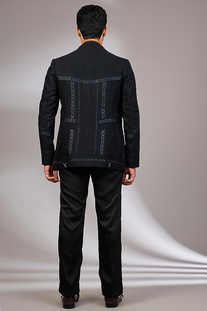 Black Organza & Habutai Silk Groom Bandhgala Set by ARJAN DUGAL at Pernia's Pop Up Shop