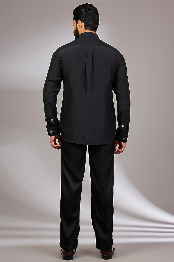 Black Organza & Habutai Silk Groom Bandhgala Set by ARJAN DUGAL at Pernia's Pop Up Shop
