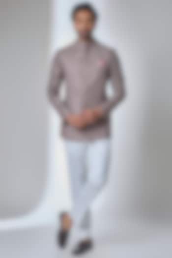 Copper Bronze Chanderi Groom Bandhgala Set by ARJAN DUGAL at Pernia's Pop Up Shop