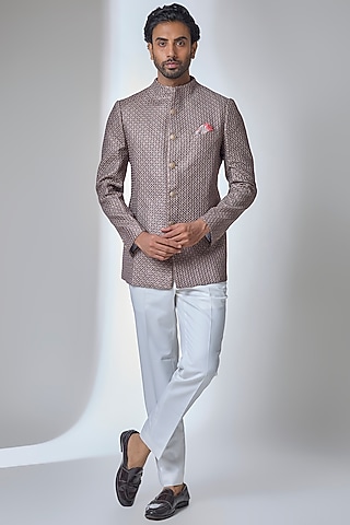 Copper Bronze Chanderi Bandhgala Set by ARJAN DUGAL